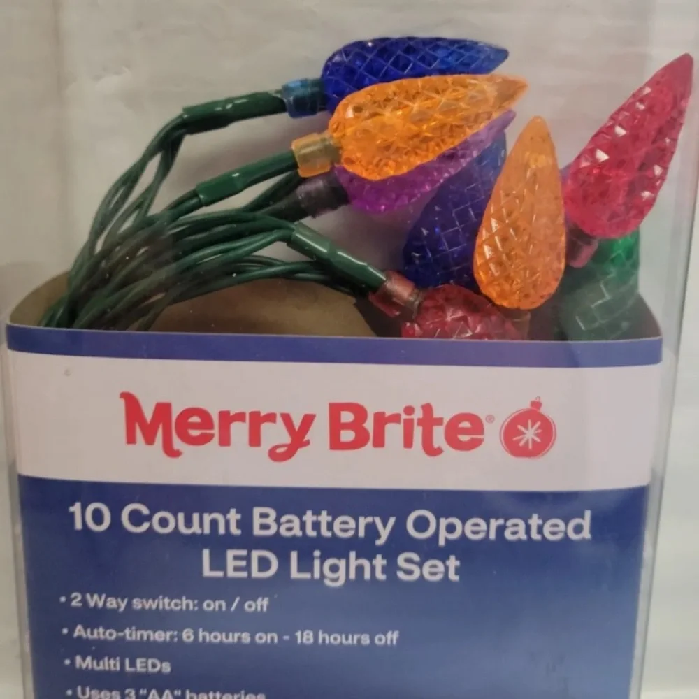 Merry Brite 10ct Battery LED Holiday Light Set 3 Ft Multi Color Lot Of 2 Faceted